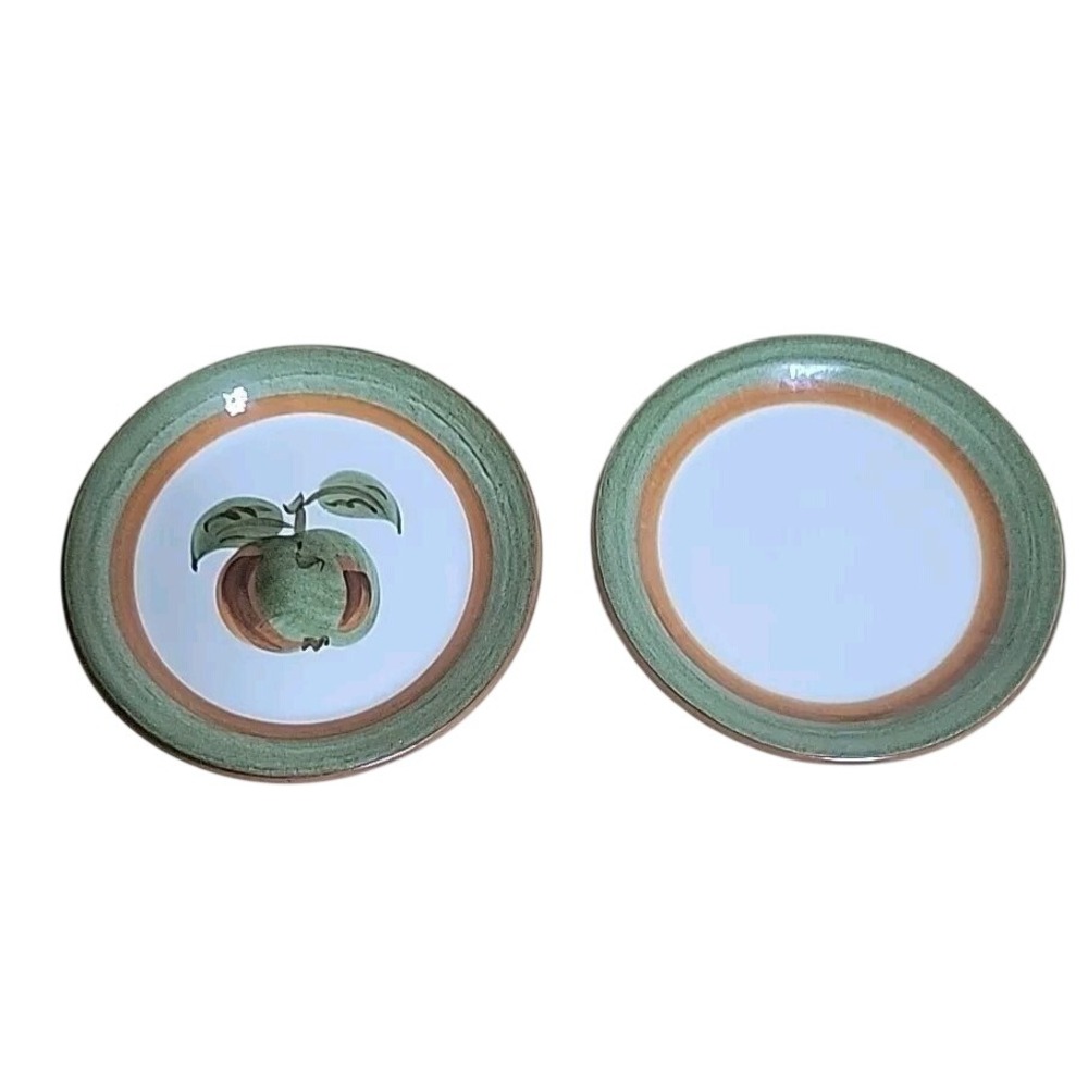 Stangl‎ Pottery Hand Painted Apple Fruit Dessert Bread Plates Set of 2 Green MCM